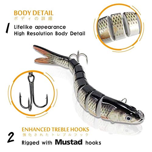 Proberos Fishing Baits, 2 Pack 6 Segments Lifelike Multi-Jointed Swimbait, Hight Quality Hard Bait Fishing Hooks with High Carbon Steel Tackle 6# (10cm/19g) Proberos Fishing Baits, 2 Pack 6 Segments Lifelike Multi-Jointed Swimbait, Hight Quality Hard Bait Fishing Hooks with High Carbon Steel Tackle 6# (10cm/19g)